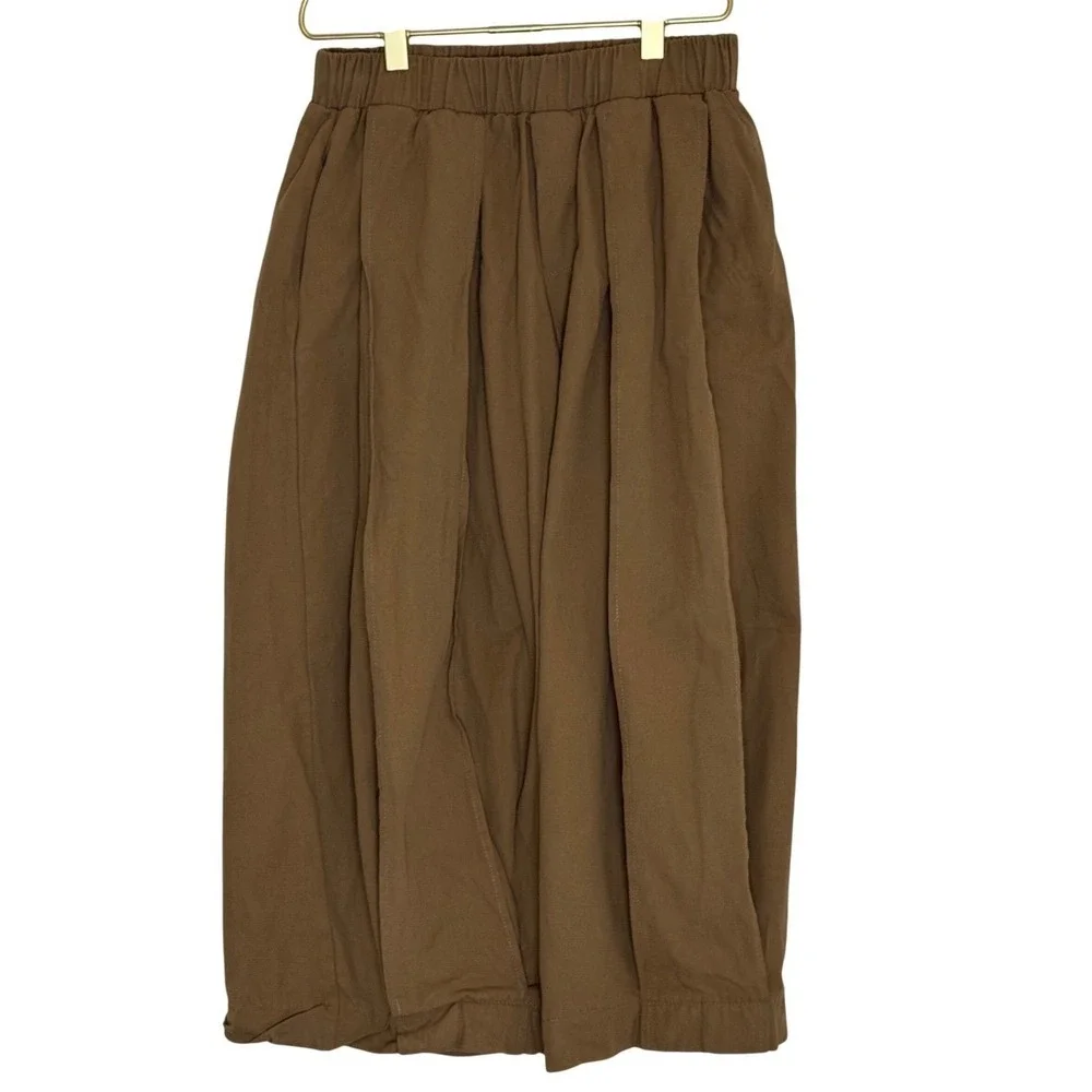 Throwing Tiny Fits Khaki Cotton Culotte Pants Wide Leg Cropped Elastic Waist M/L - Picture 2 of 8